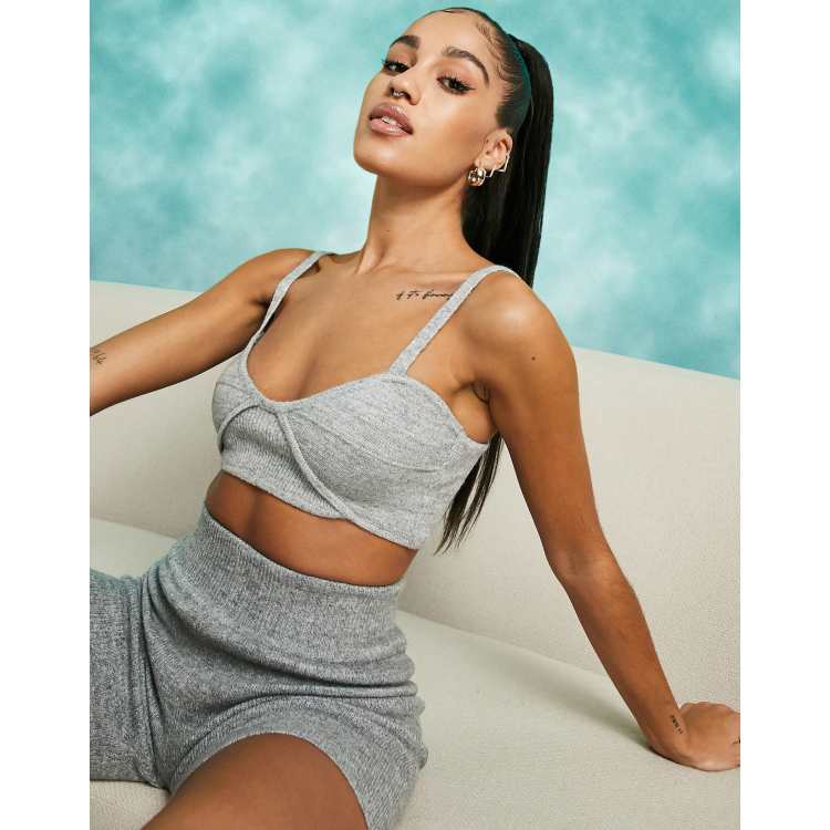 Charcoal Grey Ribbed Plunge Bralet, Co-Ords