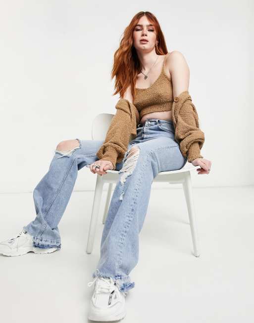 ASOS DESIGN co-ord knitted bralet in textured boucle yarn in camel, 4 of 4