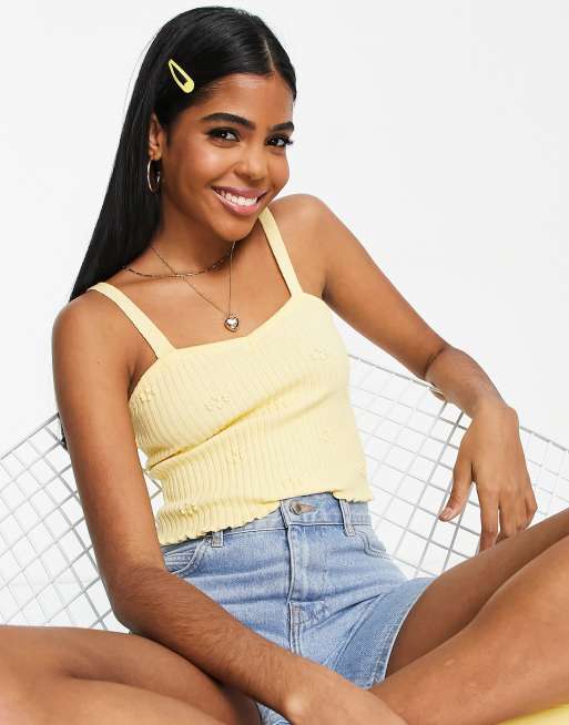 ASOS DESIGN co-ord knitted cami with floral stitch detail in yellow