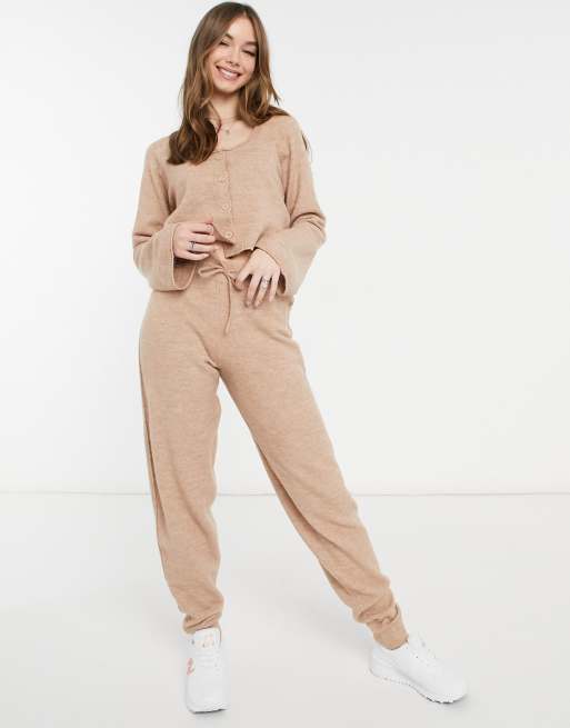 ASOS DESIGN co ord knitted jogger with tie waist detail in brown