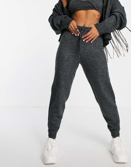 ASOS DESIGN co ord knitted jogger with tie waist detail in dark grey