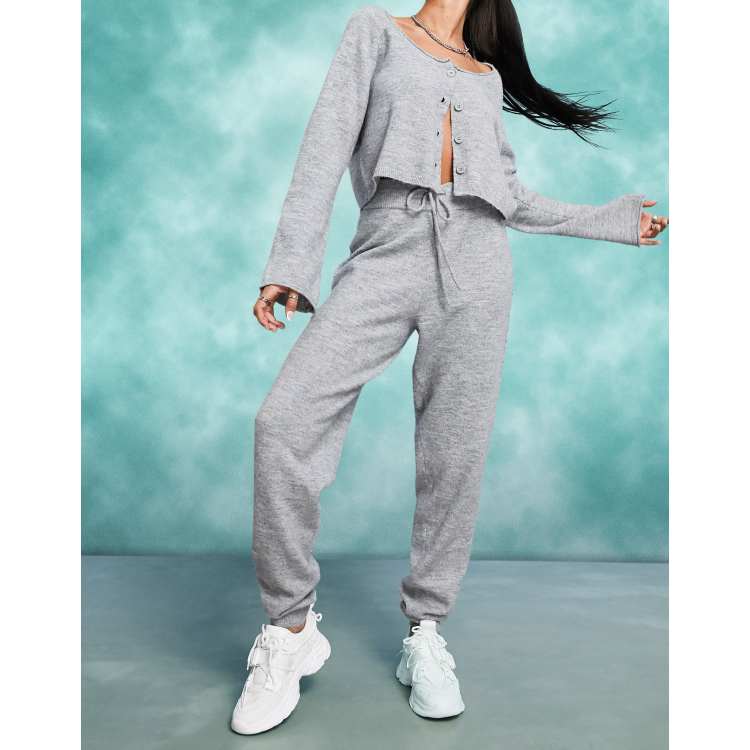 ASOS DESIGN co ord knitted jogger with tie waist detail in grey ASOS