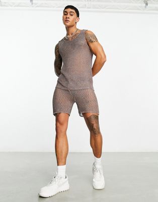 ASOS DESIGN co-ord knitted metallic mesh rainbow shorts