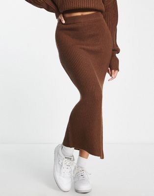 ASOS DESIGN co-ord knitted midi skirt in brown