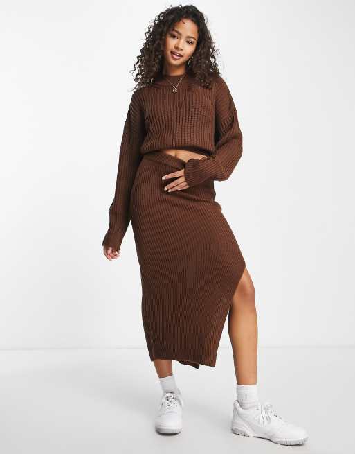 ASOS DESIGN co-ord knitted midi skirt in brown ASOS
