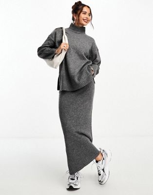 ASOS DESIGN co-ord knitted midi skirt in charcoal