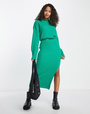 ASOS DESIGN co-ord knitted midi skirt in green