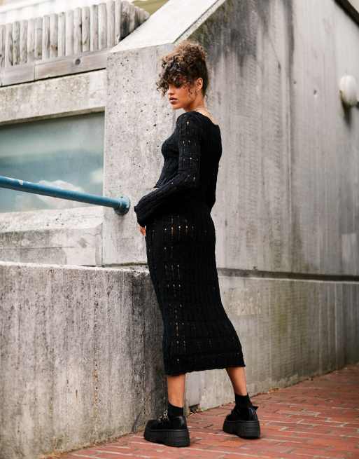 Long black 2025 sweater knit skirt