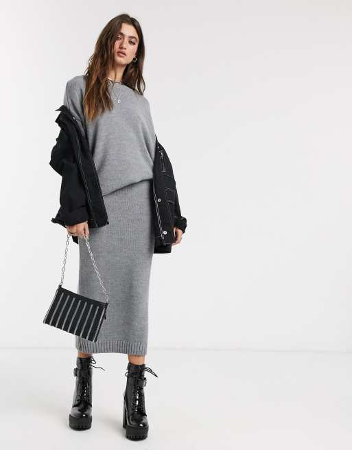 Grey knit clearance skirt co ord