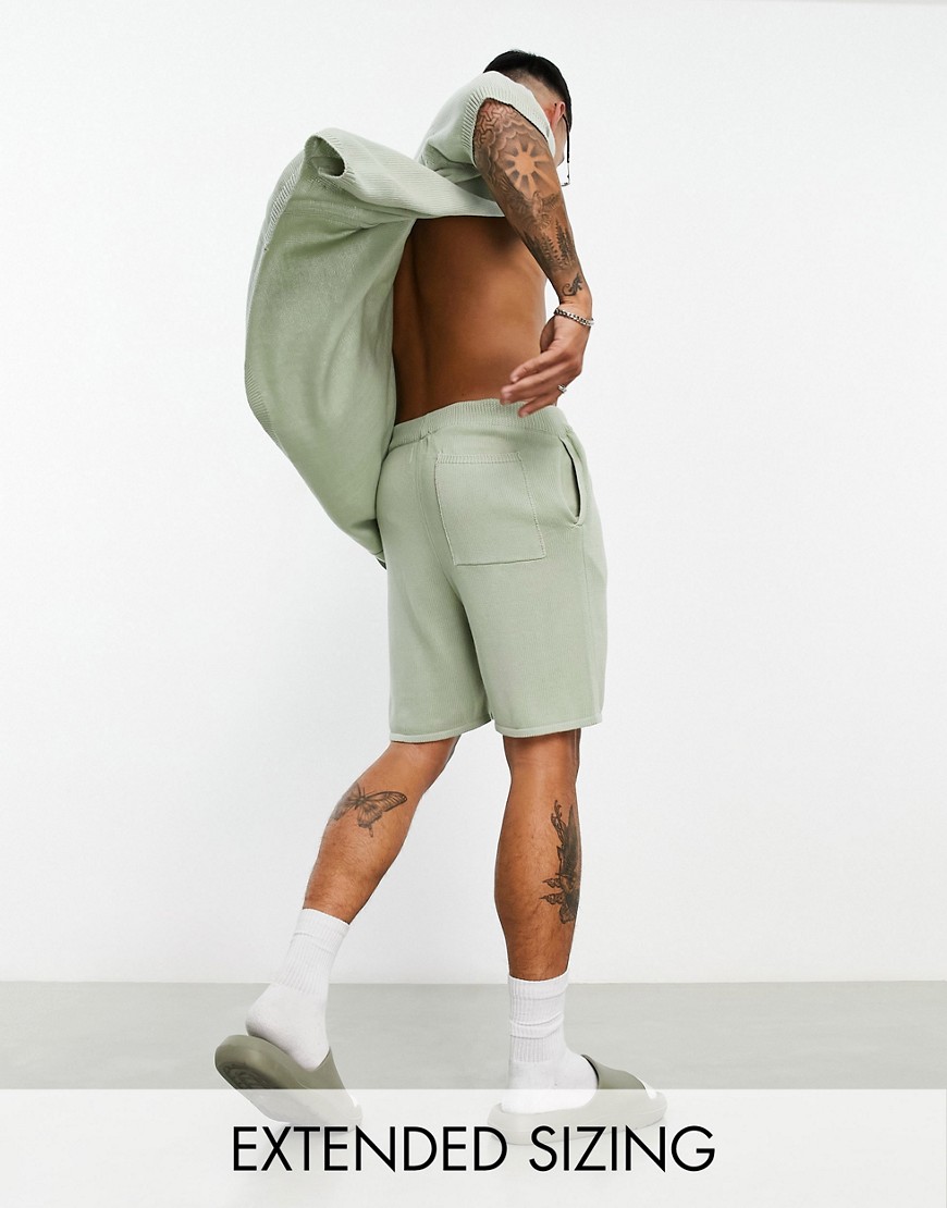 ASOS DESIGN co-ord knitted midweight cotton shorts in sage green
