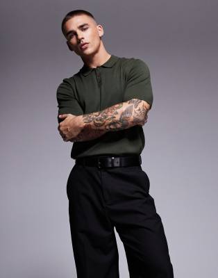 ASOS DESIGN coord knitted polo in dark green