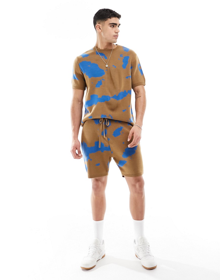 ASOS DESIGN co-ord knitted shorts in brown tie dye pattern