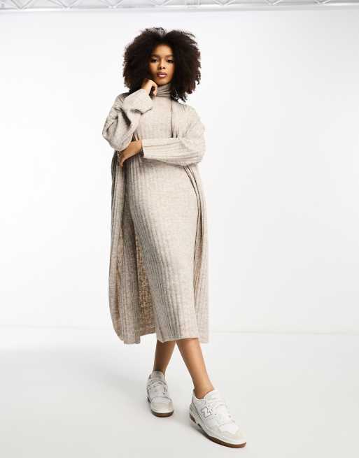 ASOS DESIGN co-ord knitted sleeveless midi dress with roll neck in stone