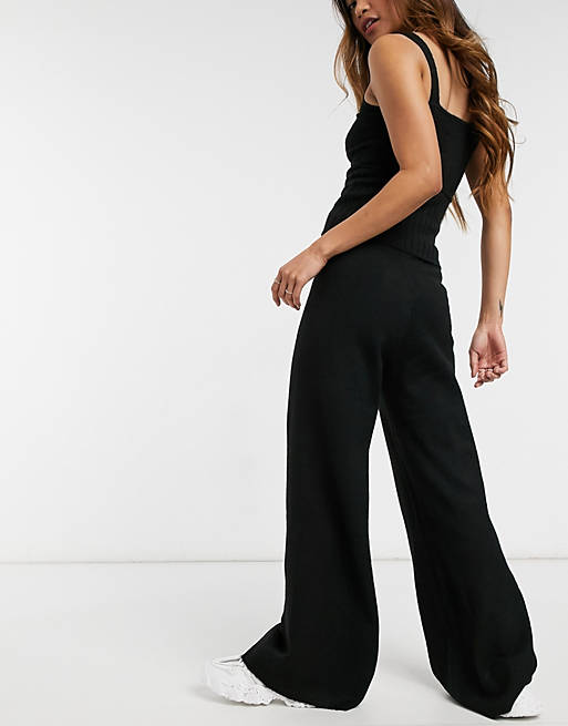  co-ord knitted wide leg trouser in black 