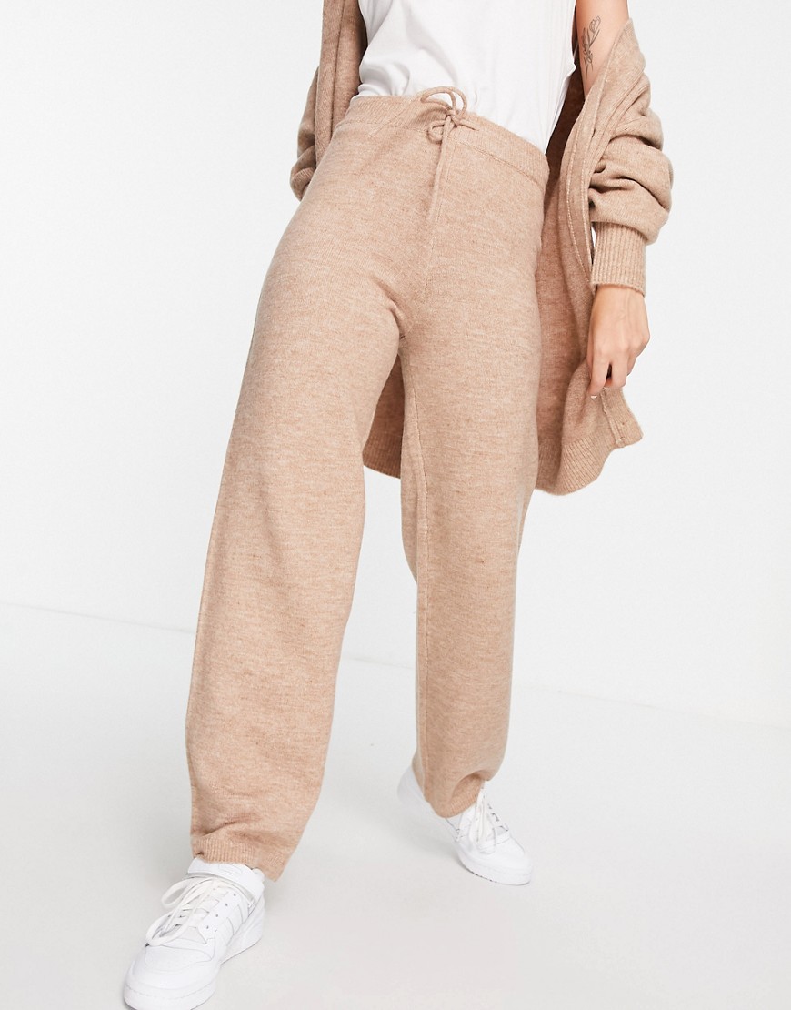 ASOS DESIGN co-ord knitted wide leg trouser in camel-Neutral