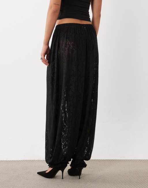 ASOS DESIGN co-ord lace balloon trouser in black, 3 of 5