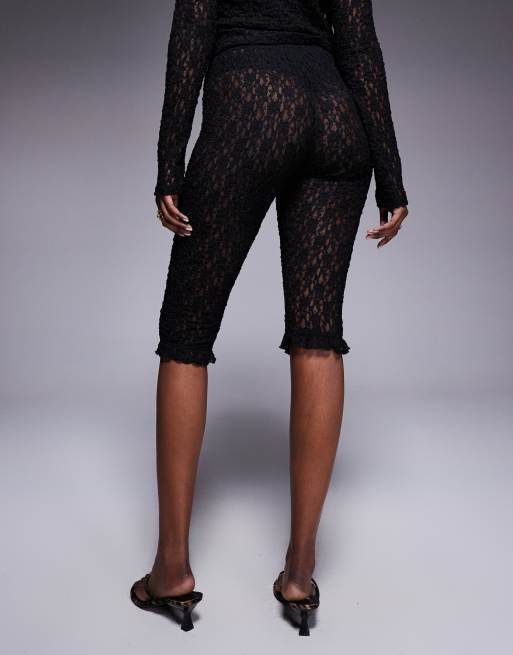 ASOS DESIGN co-ord lace capri pants with ruffle edge in