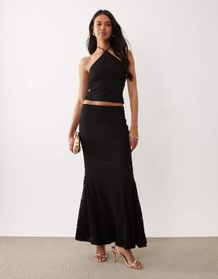 ASOS DESIGN co-ord lace fishtail maxi skirt in black