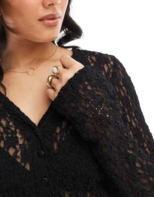 ASOS DESIGN co-ord lace flared long sleeve cardigan in black, 2 of 4