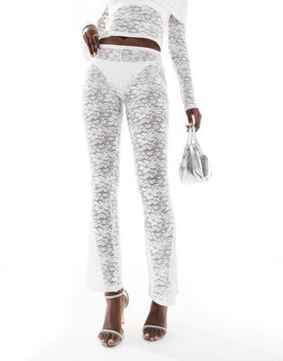 ASOS DESIGN co-ord lace flared trousers in ivory
