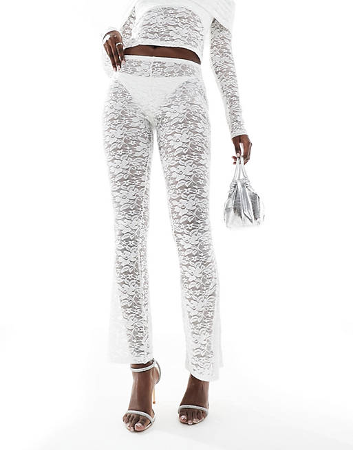 ASOS DESIGN co-ord lace flared trousers in ivory | ASOS