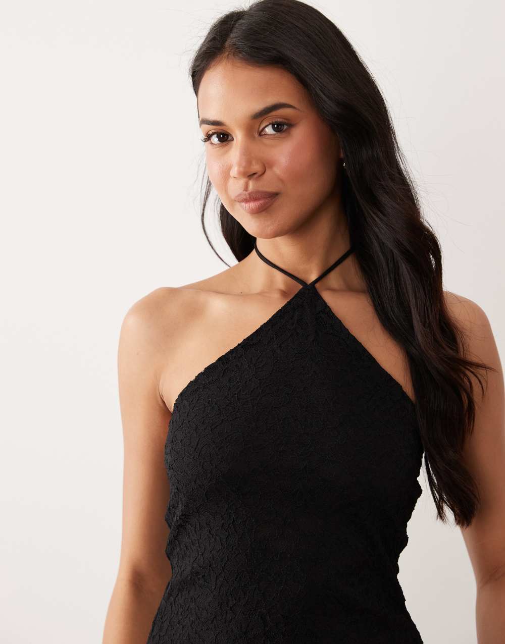 ASOS DESIGN co-ord lace halter neck top in black