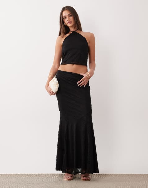 ASOS DESIGN co-ord lace halter neck top in black - view 1