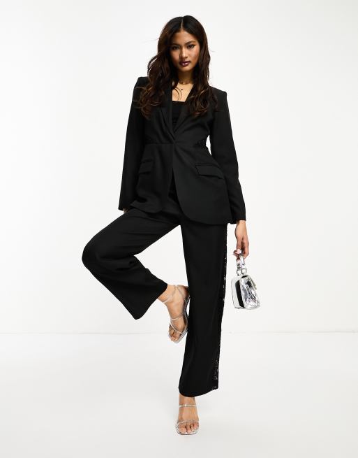 ASOS DESIGN co ord lace insert blazer in black