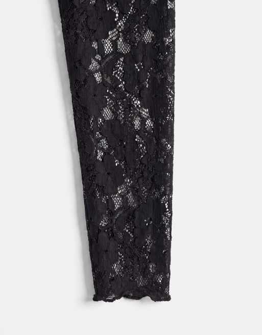 ASOS DESIGN co-ord lace mandarin trim top with long sleeves in black, 8 of 8