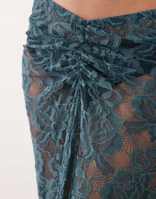 ASOS DESIGN co-ord lace maxi skirt in teal, 5 of 5