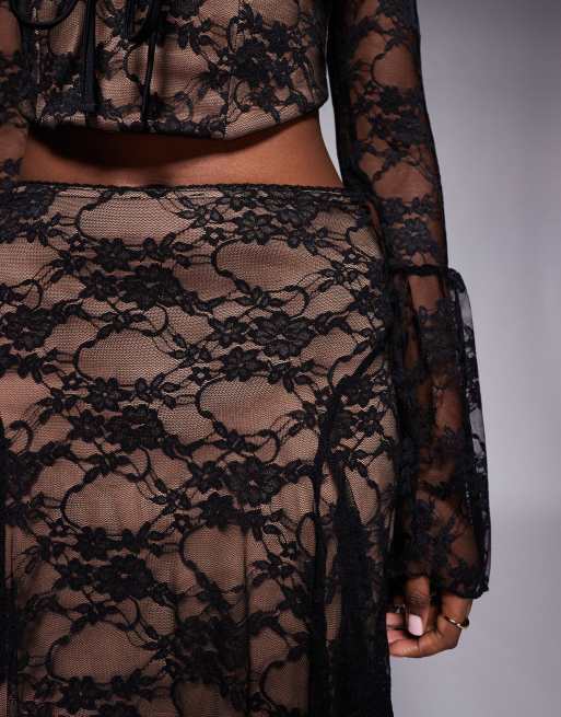 ASOS DESIGN co-ord lace mini skirt with godet detail in black, 3 of 5