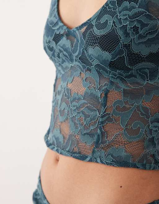 ASOS DESIGN co-ord lace plunge top in teal, 2 of 4