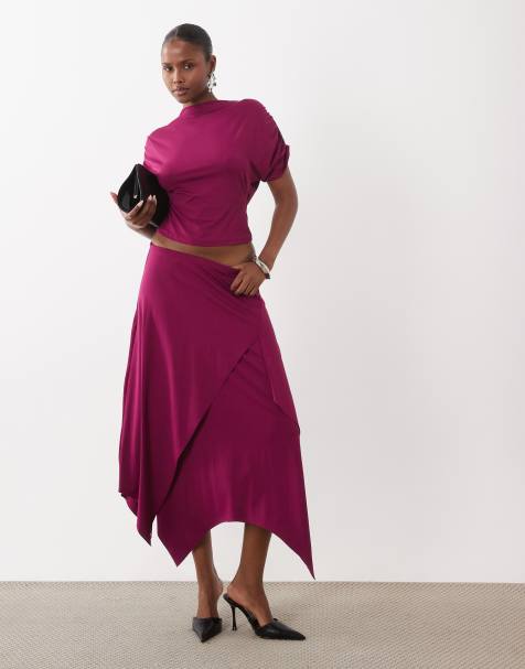 ASOS DESIGN co-ord layered hank hem draped skirt in plum - view 1