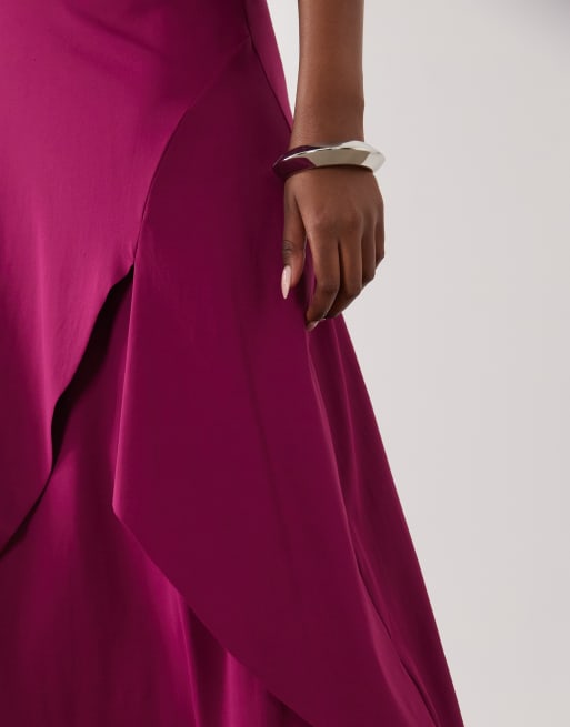 ASOS DESIGN co-ord layered hank hem draped skirt in plum, 5 of 5