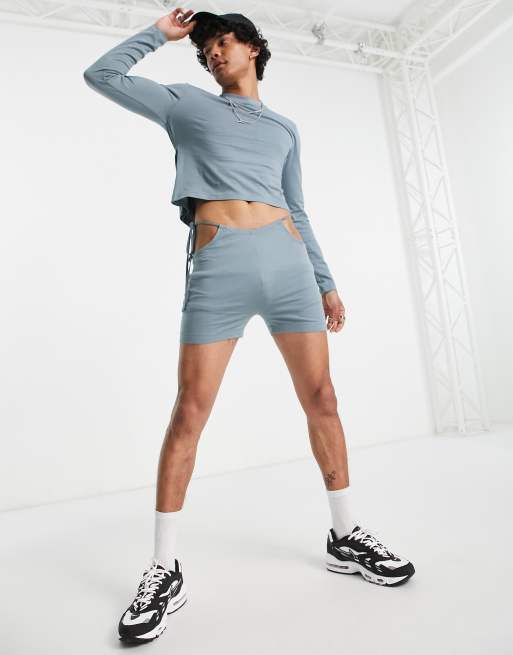 ASOS DESIGN co-ord legging short with waist strapping in blue