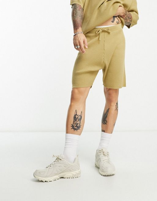 ASOS DESIGN co-ord knitted shorts in stone
