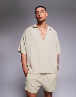 ASOS DESIGN co-ord linen blend oversized shirt in brown - view 1