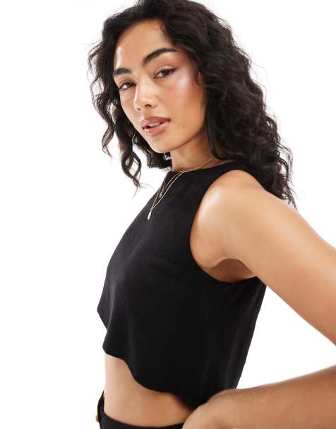 ASOS DESIGN co-ord linen blend sleeveless top in black - view 1