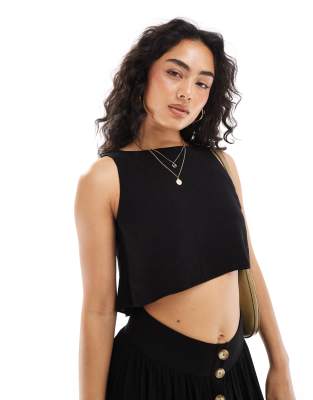 Asos Design Co-ord Linen Blend Sleeveless Top In Black