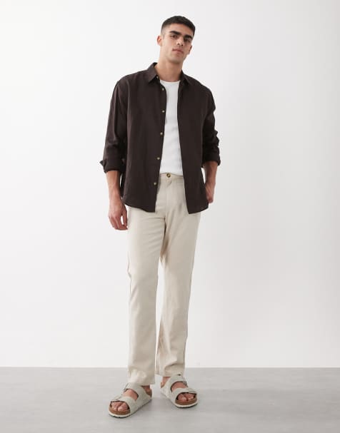 ASOS DESIGN co-ord linen blend trousers in stone - view 1