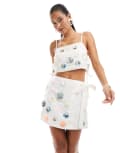 [ASOS DESIGN] ASOS DESIGN co-ord linen look 3D embellishment mini skirt in natural-Neutral 16 Mutli