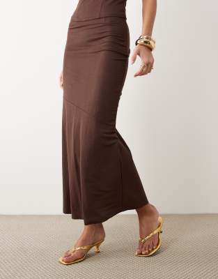 ASOS DESIGN co-ord linen look bias maxi skirt in brown