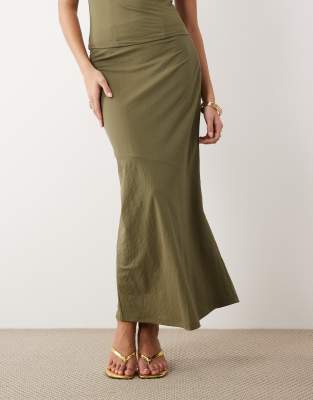 ASOS DESIGN co-ord linen look bias maxi skirt in khaki green