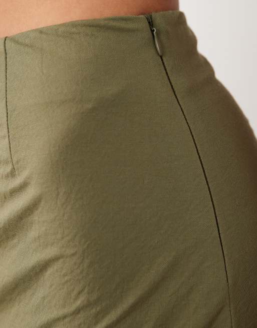 ASOS DESIGN co-ord linen look bias maxi skirt in khaki green, 3 of 5