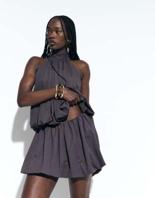 ASOS DESIGN co-ord linen look puffball bloomer shorts in charcoal
