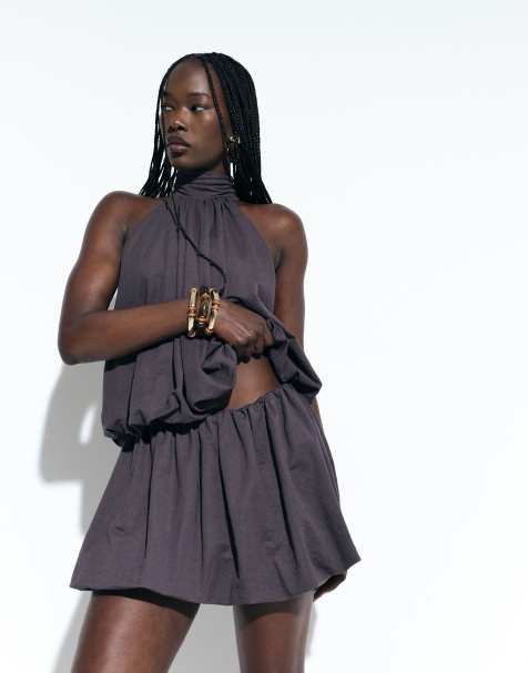 ASOS DESIGN co-ord linen look puffball bloomer shorts in charcoal - view 1