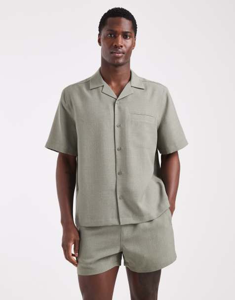 ASOS DESIGN co-ord linen look relaxed revere shirt in khaki - view 1