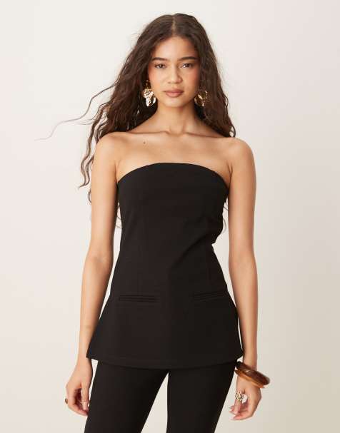 ASOS DESIGN co-ord long line bandeau top with pocket detail in black - view 1