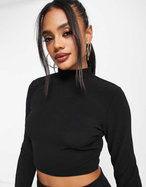 ASOS DESIGN co ord long sleeve high neck top in black