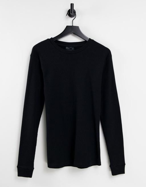 ASOS DESIGN co-ord long sleeve waffle t-shirt in black
